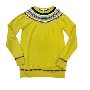 Boden Fair‎ Isle Yoke Sweater Mustard Yellow Crewneck Knit UK 12 US 8